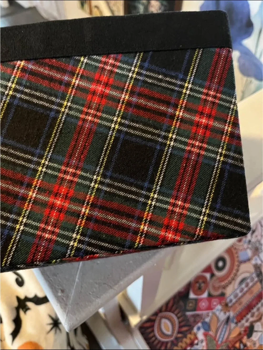 RECTANGULAR FABRIC PLAID BASKET ORGANIZER